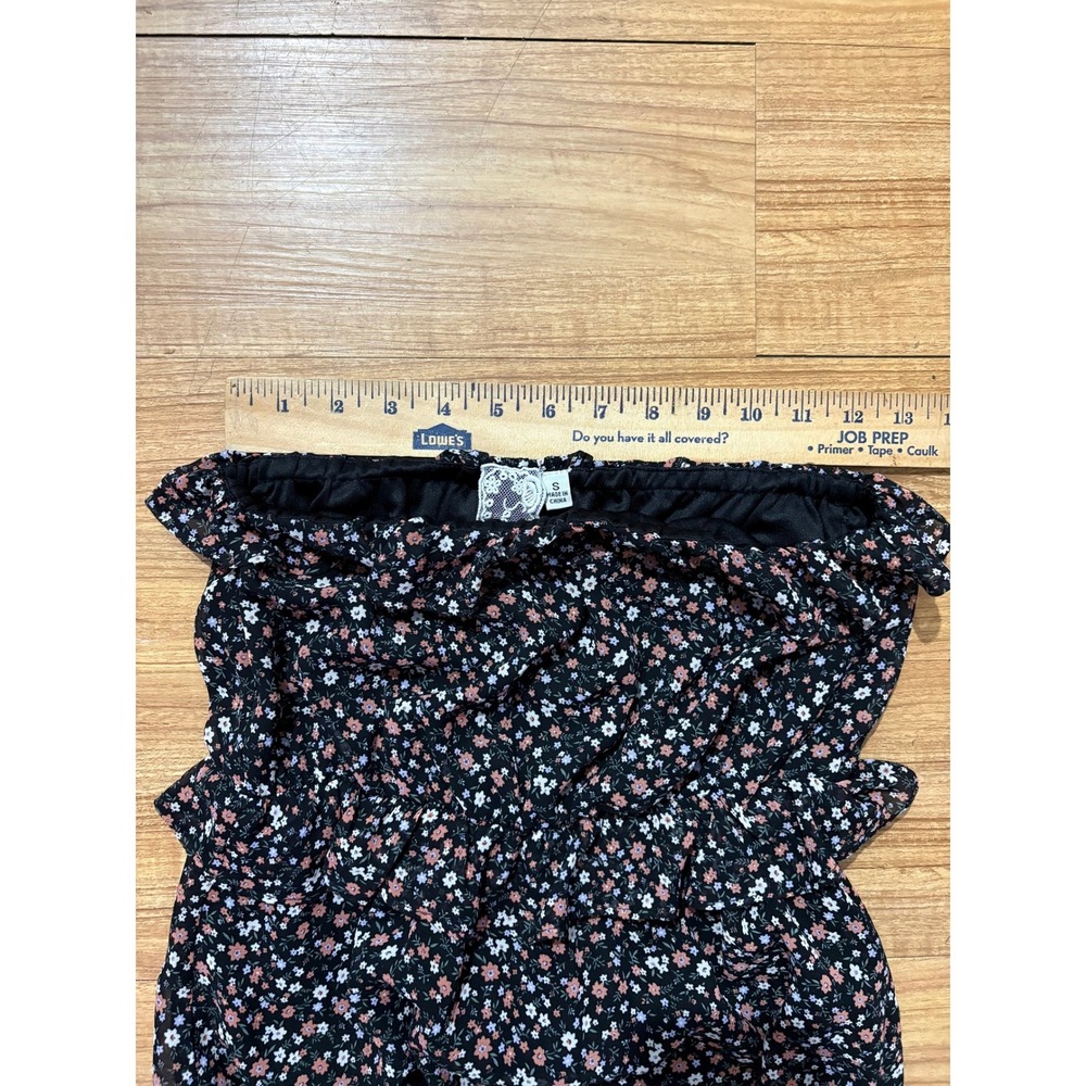 Sadie & Sage Boho Dress Strapless Midi Black Floral Ruffled Smocked‎ Waist Sz S - Picture 6 of 8